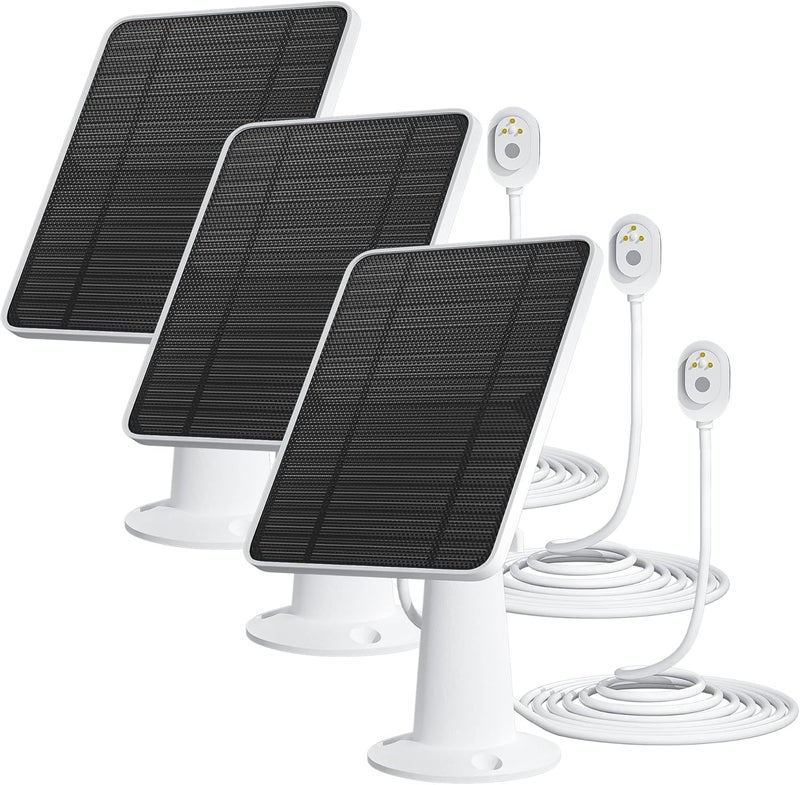 WININMETA شاحن لوح شمسي متوافق مع كاميرا أمان فلوودلايت Ultra/Ultra 2/Pro 3/Pro 4/Pro 3، 5V 4W، لوحات شمسية للشحن، مقاوم للطقس IP65 مع كابل شحن بطول 9.8 قدم، حامل جداري قابل للتعديل، 3 عبوات - Image 1